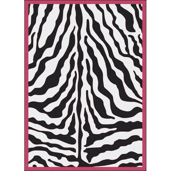 Milliken Black & White Area Rug Zebra Glam Pink Passion Bordered Exotic 7' 8" x 10' 9" Rectangle
