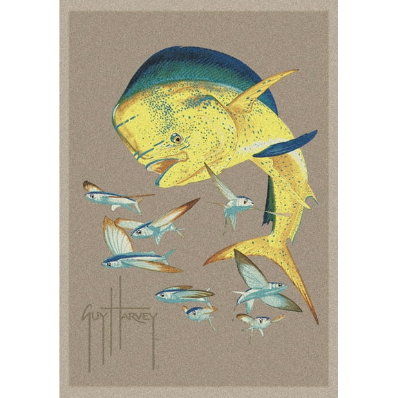 Milliken Blue Area Rug Bull Dolphins and Flyers - Aprx 7' 8" x 10' 9"