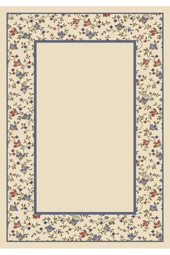 Blue Bordered Area Rug Garden Glory Opal II - Aprx 5' 4" x 7' 8"