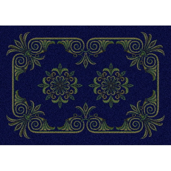 Milliken Blue Floral Blossoms Door Mat Empire Sapphire - Aprx 2' 8" x 3' 10"