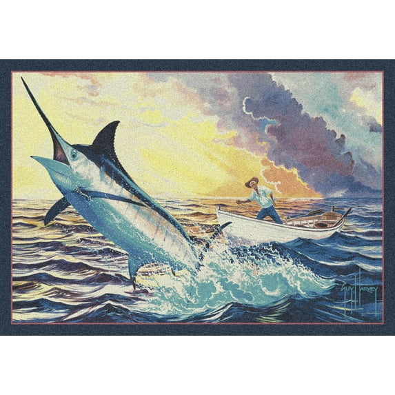 Milliken Blue Nautical Area Rug Old Man and the Sea - Aprx 7' 8" x 10' 9"