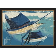 Milliken Blue Nautical Boat Spears Area Rug Sailfish - Aprx 3' 10" x 5' 4"