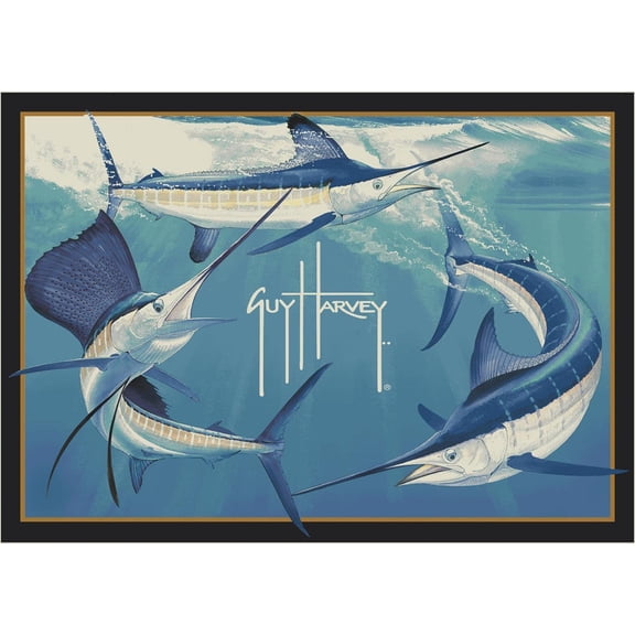 Milliken Blue Nautical Fish Area Rug Grand Slam - Aprx 7' 8" x 10' 9"