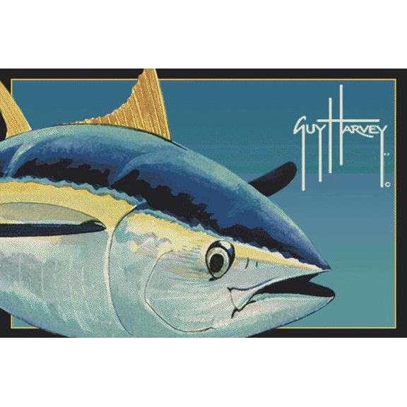 Milliken Blue Nautical Fish Area Rug Yellow Fin Tuna - Aprx 5' 4" x 7' 8"