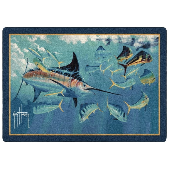Milliken Blue Nautical Fish Fins Area Rug Log Jam - Aprx 10' 9" x 13' 2"