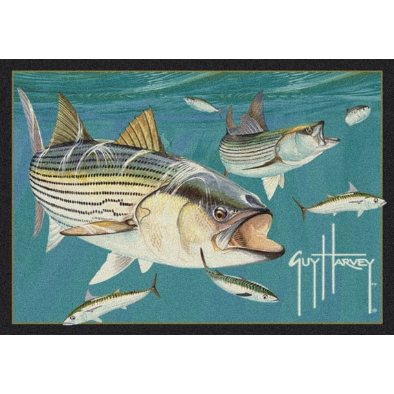 Milliken Blue Nautical Fishes Area Rug Striped Bass - Aprx 10' 9" x 13' 2"