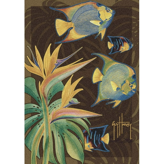 Milliken Brown Nautical Leaves Area Rug Tropical Fish - Aprx 3' 10" x 5' 4"