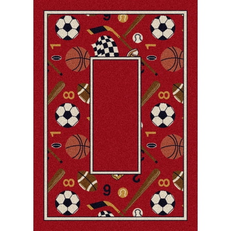 Milliken Design Center Area Rug GOOD SPORTS RUBY Good Sports Ruby Bordered Soccer Ball