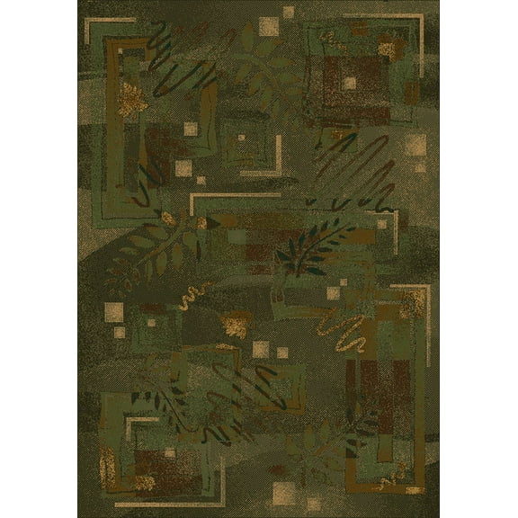 Milliken Green Floral Blocks Runner Autumn Twill Olive - Aprx 2' 1" x 7' 8"