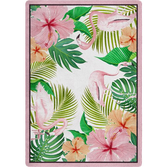 Milliken Guy Harvey Area Rug FLAMINGO FLORAL Flamingo Floral Pink Floral, 3' x 5'
