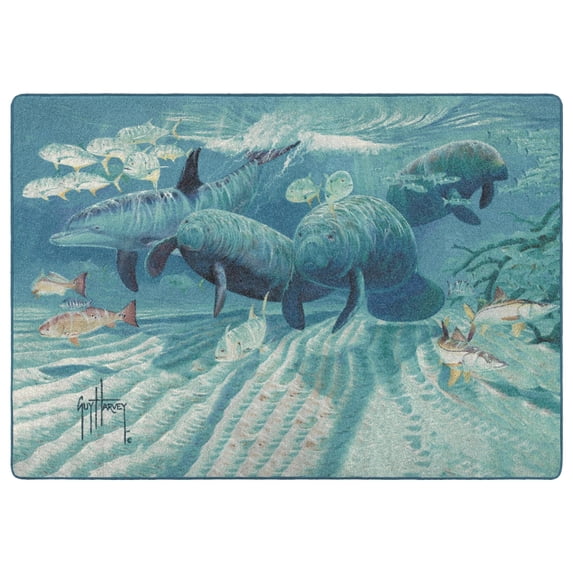Milliken Guy Harvey Area Rug RIVERMATES Rivermates Blue Modern, 7' x 10'