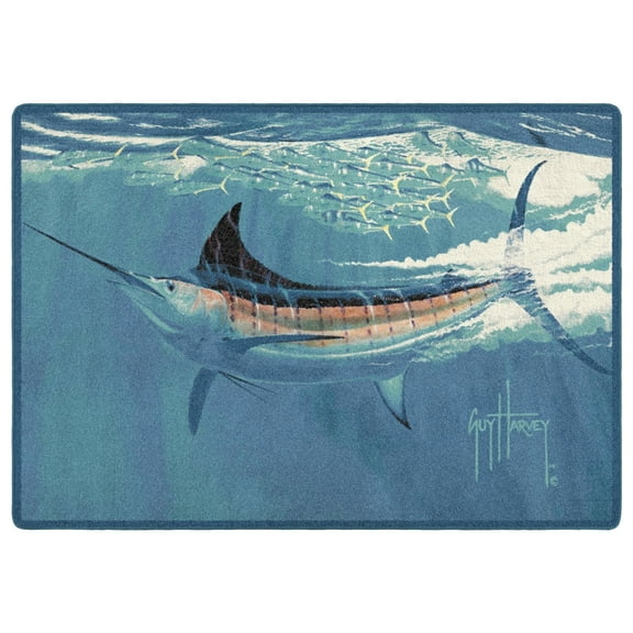 Milliken Guy Harvey Area Rug SURFACE FRICTION Surface Friction Blue Modern, 5' x 8'