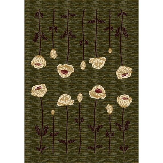 Milliken Innovations Area Rug POPPY OLIVE Poppy Olive Stems Blossoms 7' 8" x 10' 9" Rectangle