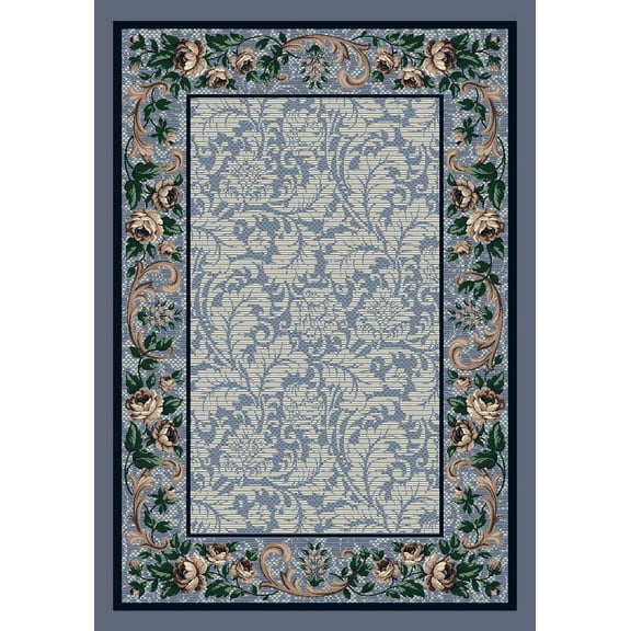 Milliken Innovations Area Rug ROSE DAMASK LAPIS Rose Damask Lapis 3' 10" x 5' 4" Rectangle
