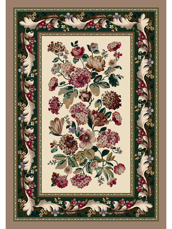 Ivory Floral Blocks Runner Chelsea Opal Lapis - Aprx 2' 1" x 7' 8"