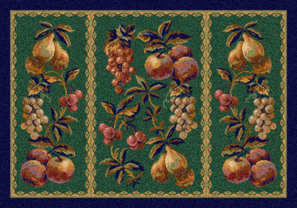 Ivory and Green Floral Synthetic Rectangular Area Rug