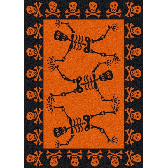 Milliken Orange Area Rug Halloween Funny Bones - Aprx 3' 10" x 5' 4"