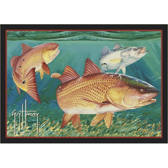 Milliken Orange Nautical Water Fins Door Mat Redfish - Aprx 2' 8" x 3' 10"