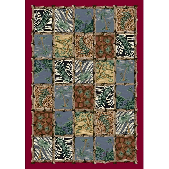 Milliken Red Bordered Petals Area Rug Cayman Isle Ruby - Aprx 7' 7" x 7' 7"