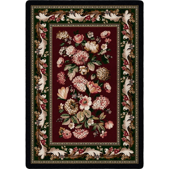 Milliken Red Floral Bordered Door Mat Chelsea Garnet - Aprx 2' 8" x 3' 10"