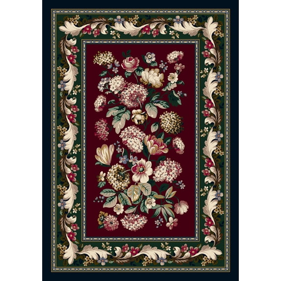 Milliken Red Floral Bordered Door Mat Chelsea Garnet - Aprx 2' 8" x 3' 10"