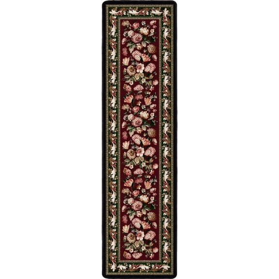 Milliken Red Floral Leaves Petals Runner Chelsea Garnet - Aprx 2' 1" x 7' 8"