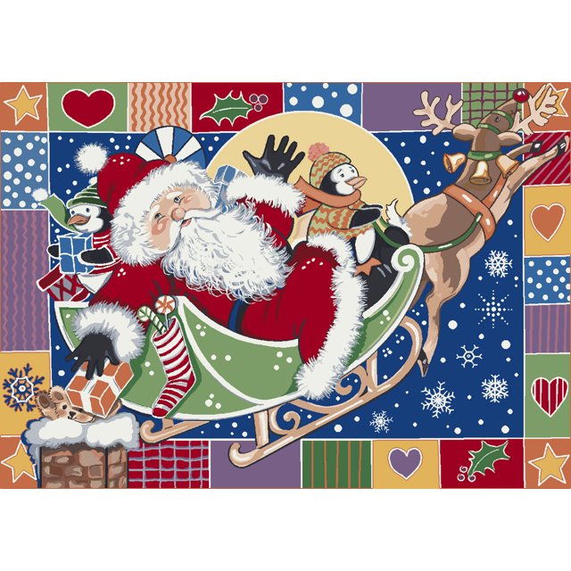 Milliken Seasonal Inspirations Area Rug Patchwork Santa 00276 Atlantic