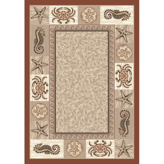 Milliken Signature Area Rug SEA LIFE CORAL Sea Life Coral Starfish Shells 5' 4" x 7' 8" Oval