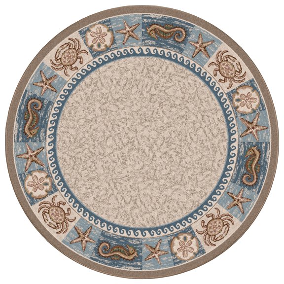 Milliken Signature Area Rug SEA LIFE SANDSTONE Sea Life Sandstone Waves Crabs 7' 7" x 7' 7" Round