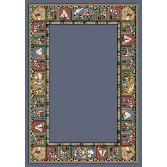 Milliken Signature Area Rug TOY PARADE LAPIS Toy Parade Lapis Bordered Trains 3' 10" x  5' 4" Oval