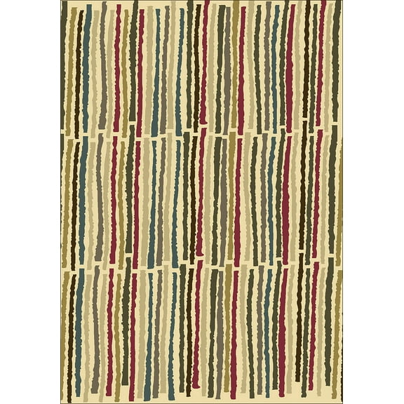 Milliken Top 30 Area Rug Boardwalk Ecru Lines Stripe 5' 4" x 7' 8" Rectangle