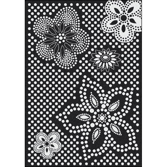 Milliken Black & White Area Rug Eyelet Mod Black Flowers Polka Dots 5' 4" x 7' 8" Rectangle