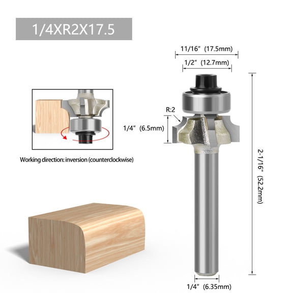 Milling 5-Piece Carbide Round Over Router Bit Set 1/4-Inch Shank for Woodworking Edge Trimming