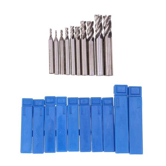 Foxnovo High Speed Steel Straight Handle Milling Cutter Set with 10PC Silver Tools for Milling Process Use 2 to 10mm Cutting Diameter