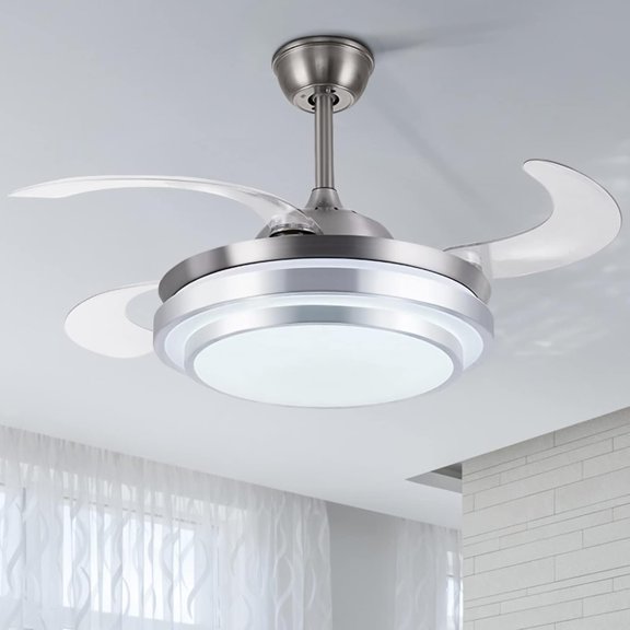 A Million 42" Modern Ceiling Fan with Light, 3 LED Colors Lights 6 Fan Speeds Remote Control, Energy Saving, Retractable Fan Blade, Silent Motor Fandelier Lighting Fixture