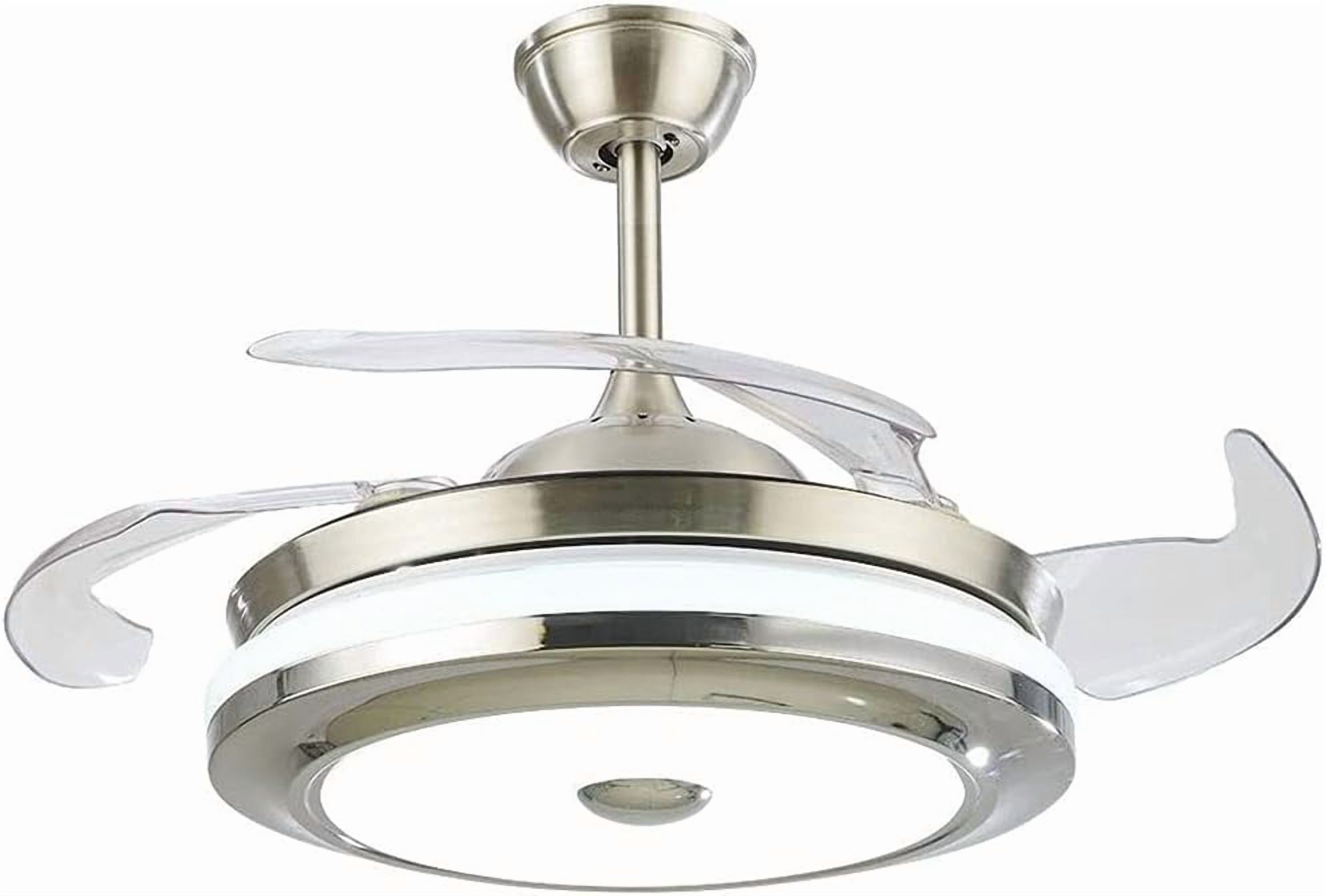A Million 42” Modern Ceiling Light with Fans, LED Chandelier Remote Control with Retractable Blades 3 Speeds 3 Color Changes Lighting Fixture, Silver Color with Silent Motor (42" Modern)
