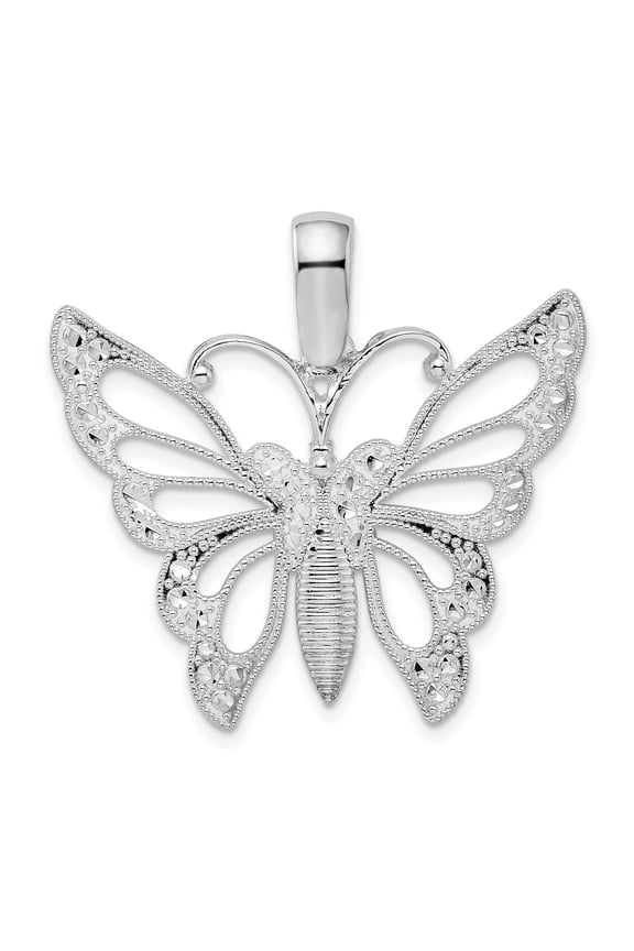925 Sterling Animal Charm, Diamond-cut Cut-out Butterfly Pendant