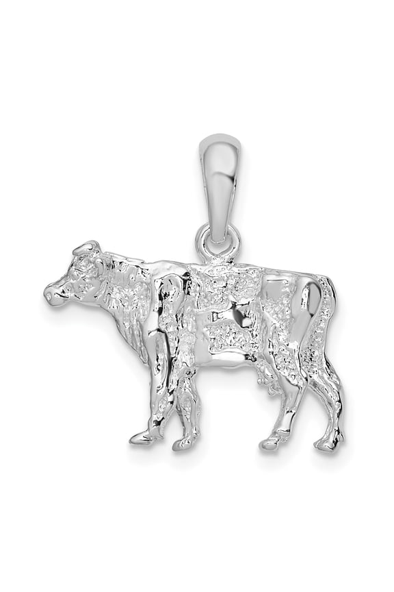 925 Sterling Animal Charm, Polished 3D Cowith Pendant