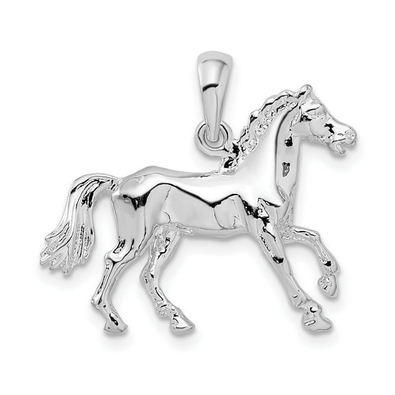 Million Charms 925 Sterling Animal Charm, Polished 3D Walking Horse Pendant