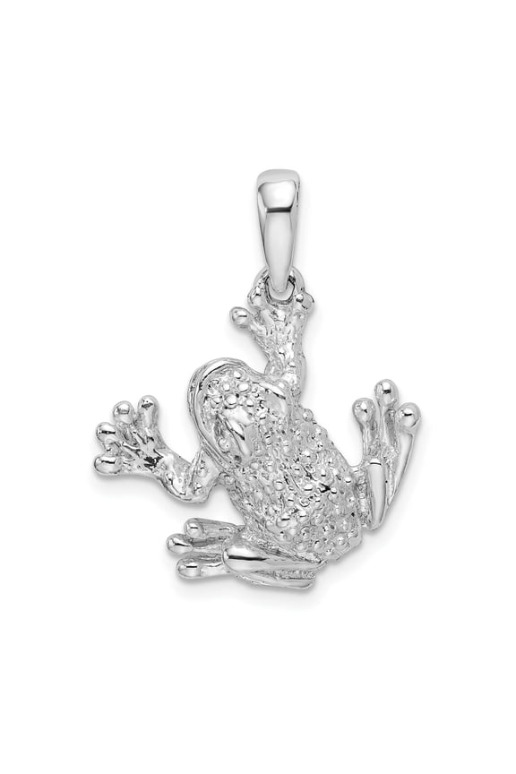 925 Sterling Animal Charm, Polished and Textured Frog Hanging from Leg Pendant