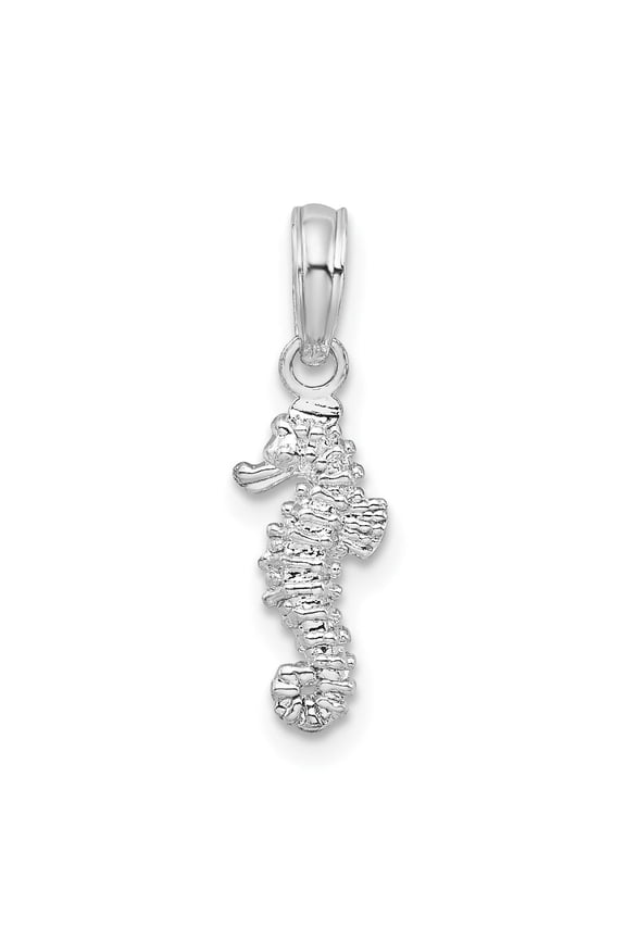 925 Sterling Nautical Sea Life Charm, Polished 3D Mini Seahorse Pendant