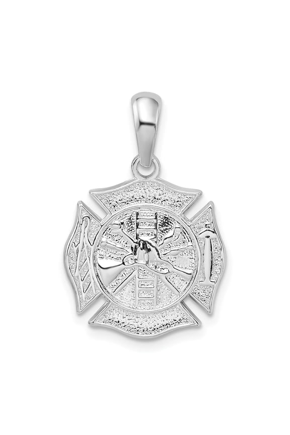 925 Sterling Silver Career Profession Charm, Polished Reversible Fireman Medal Pendant