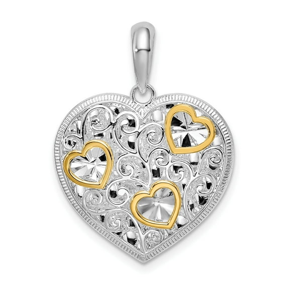 Million Charms 925 Sterling Silver Love and Hearts Charm, Fancy Heart with and 14k Accents Pendant