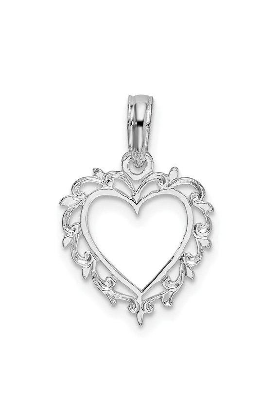 925 Sterling Silver Love and Hearts Charm, Polished Lacey Edge Open Heart Pendant