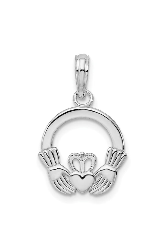 925 Sterling Silver Nautical Religious Irish Celtic Charm, Polished Claddagh Circle Pendant