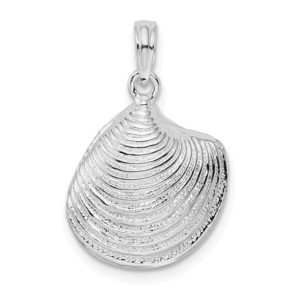 Million Charms 925 Sterling Silver Nautical Sea Shell Charm, Polished 3D Clam Shell Pendant