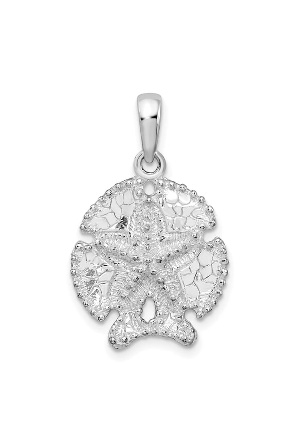 925 Sterling Silver Nautical Sea Shell Charm, Polished and Textured Sand Dollar Pendant