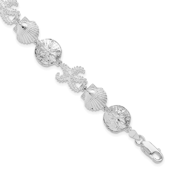 Million Charms 925 Sterling Silver Polished Starfish,Shell,Sand Dollar Bracelet
