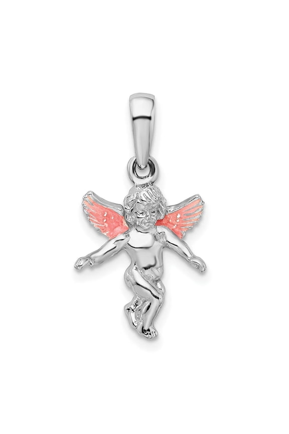 925 Sterling Silver Religious Charm, Polished 3D Enameled Angel Pendant
