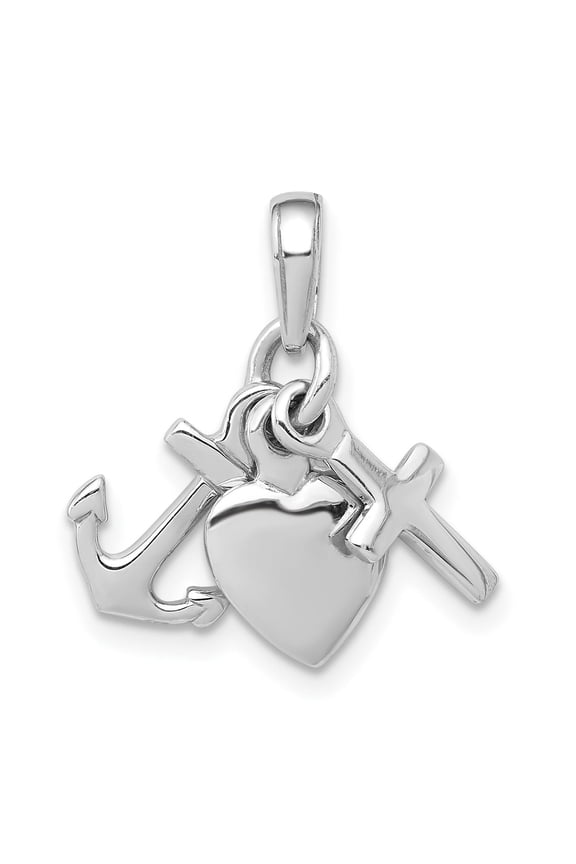 925 Sterling Silver Religious Charm, Polished 3D Moveable Anchor,Heart,Cross Pendant